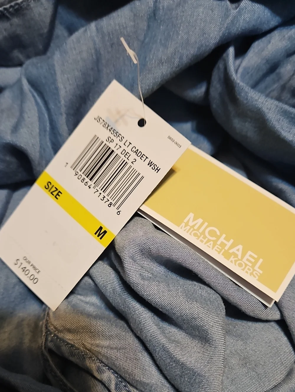Michael Kors Light Blue Denim Cold-Shoulder Long Sleeve Dress-NWT